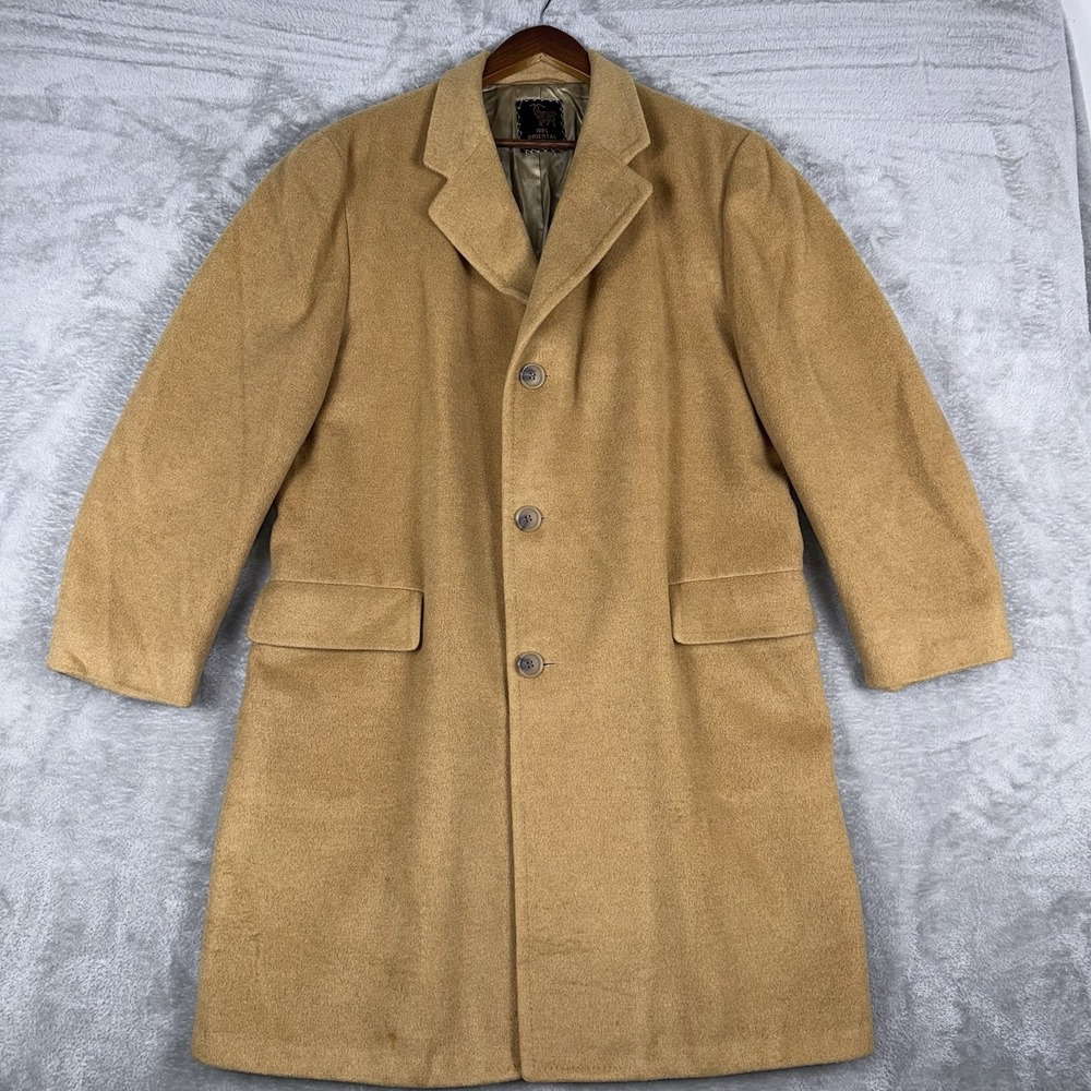 Varsity Town Clothes ‎ ORIENTAL CASHMERE Overcoat Top Coat 46R Golden Brown VTG